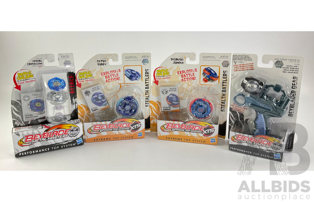 Boxed Hasbro Beyblade Pegasus Jumper, Spiral Capricorn, Cetus Quake and Ripcord Launcher