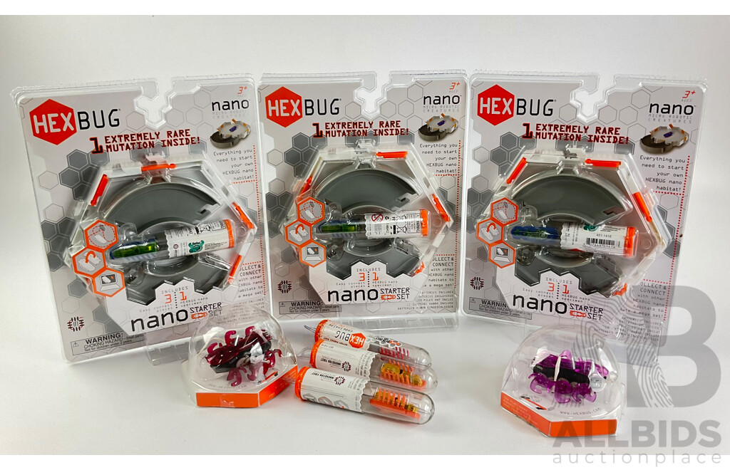 Three Boxed Hex Bug Nano Starter Sets, Two Hex Bug Ants and Three Hex Bug Newton Series