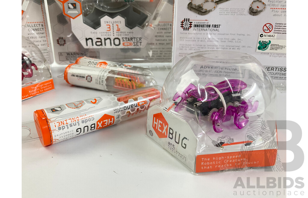 Three Boxed Hex Bug Nano Starter Sets, Two Hex Bug Ants and Three Hex Bug Newton Series