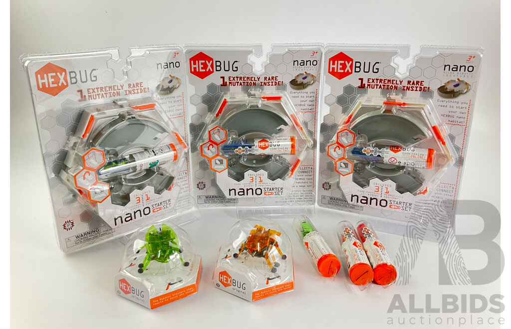 Three Boxed Hex Bug Nano Starter Sets, Two Hex Bug Ants and Three Hex Bug Newton Series