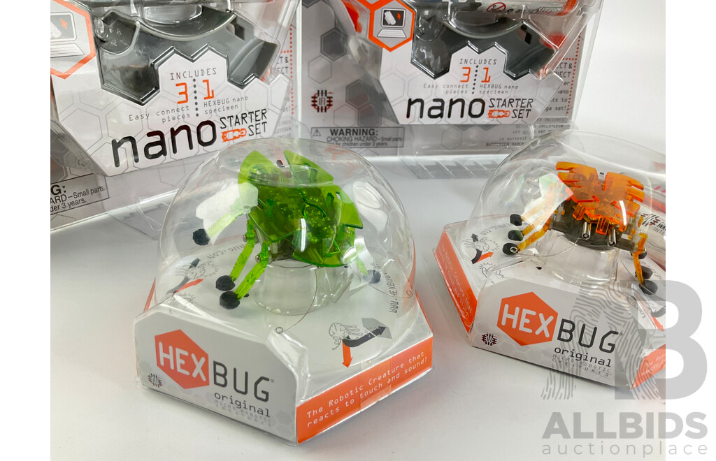 Three Boxed Hex Bug Nano Starter Sets, Two Hex Bug Ants and Three Hex Bug Newton Series