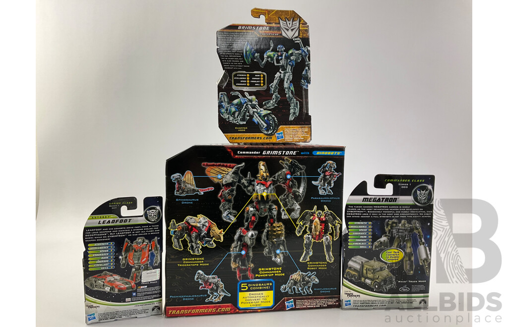 Boxed Hasbro Transformers Brimstone, Leadfoot, Megatron and Grimstone