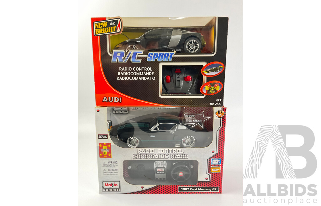 Remote Control Cars Including Maisto 1967 Ford Mustang GT and New Bright Audi - 1:24 Scale