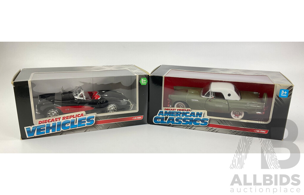 Boxed Diecast American Classics, 1957 Chevrolet Corvette and Ford Thunderbird - 1:24 Scale