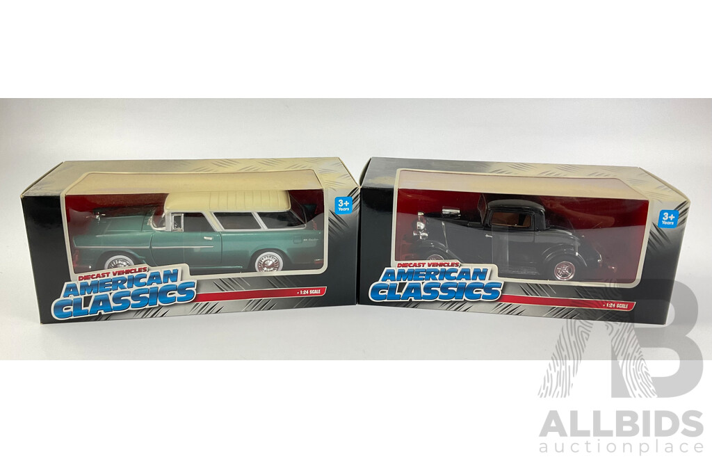 Boxed Diecast American Classics, Ford Coupe and Chevrolet Bel Air - 1:24 Scale