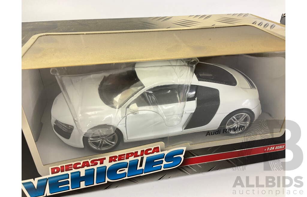 Boxed Diecast Vehicles Including Chevrolet Impala Convertible, Chevrolet Corvette and Audi R8 V10 - 1:24 Scale