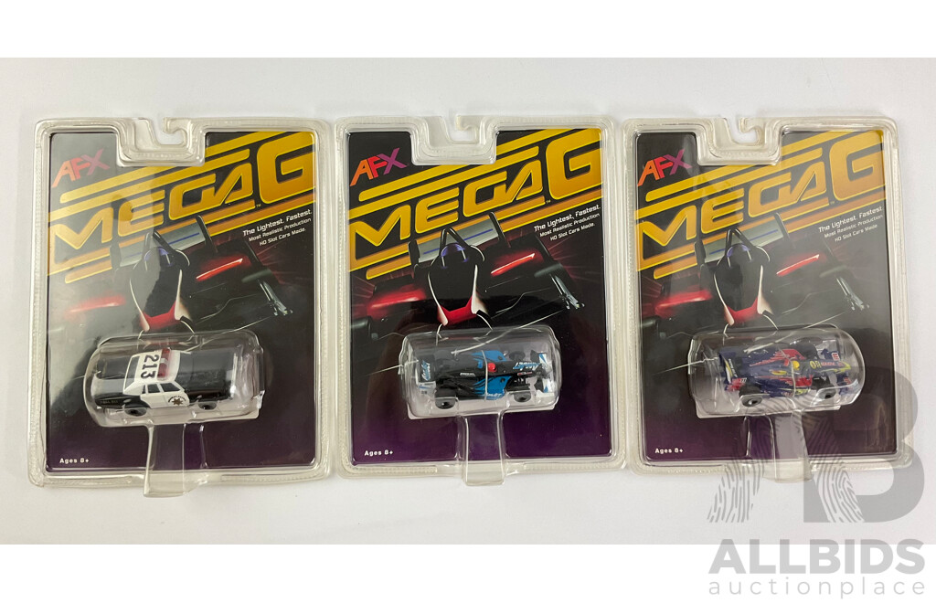 Boxed AFX Mega G Highway Patrol, AMJ and Full Tilt Formula One Cars