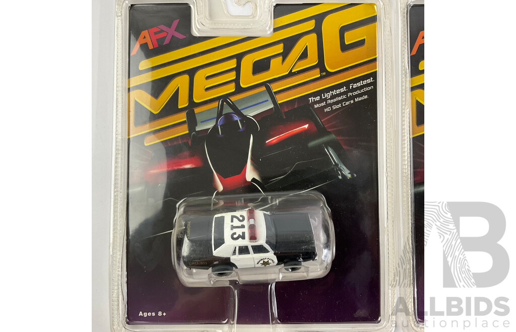 Boxed AFX Mega G Highway Patrol, AMJ and Full Tilt Formula One Cars