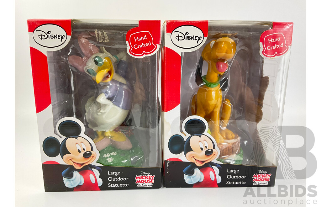 Boxed Disney Mickey Mouse and Friends Hand Crafted Outdoor Statuettes, Daisey Duck and Pluto