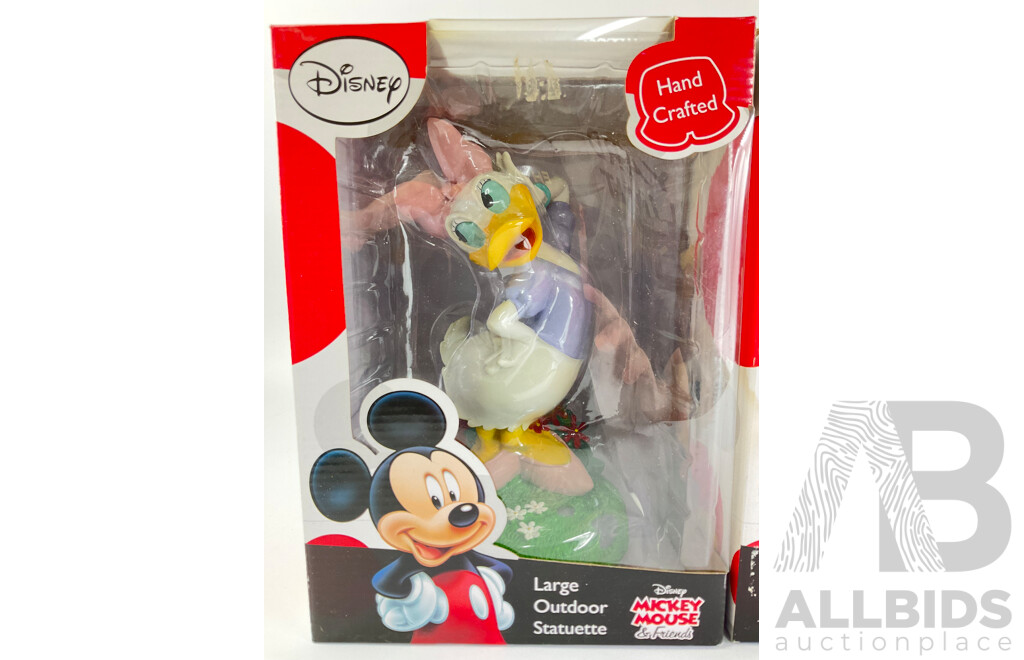 Boxed Disney Mickey Mouse and Friends Hand Crafted Outdoor Statuettes, Daisey Duck and Pluto