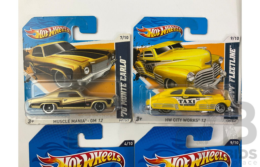 Ten Boxed Diecast Hot Wheels Vehicles Including 1970 Monte Carlo, 1970 Road Runner, Oldsmobile 442