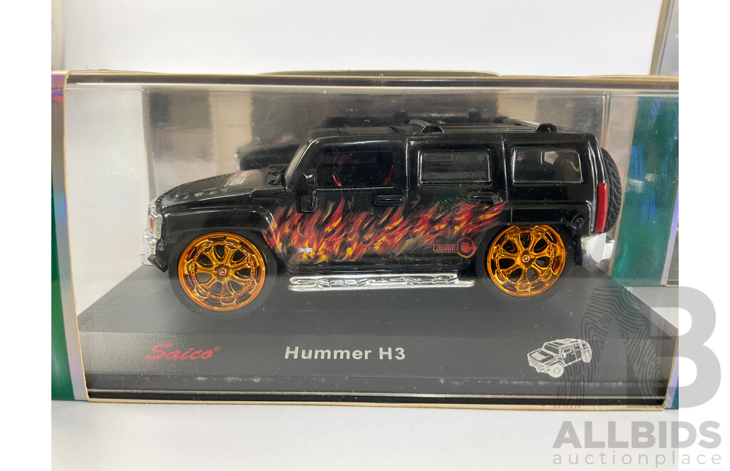 Three Boxed Diecast Saico Tuners Custom Machines Including Range Rover Sport, Hummer H3 - 1:43 Scale