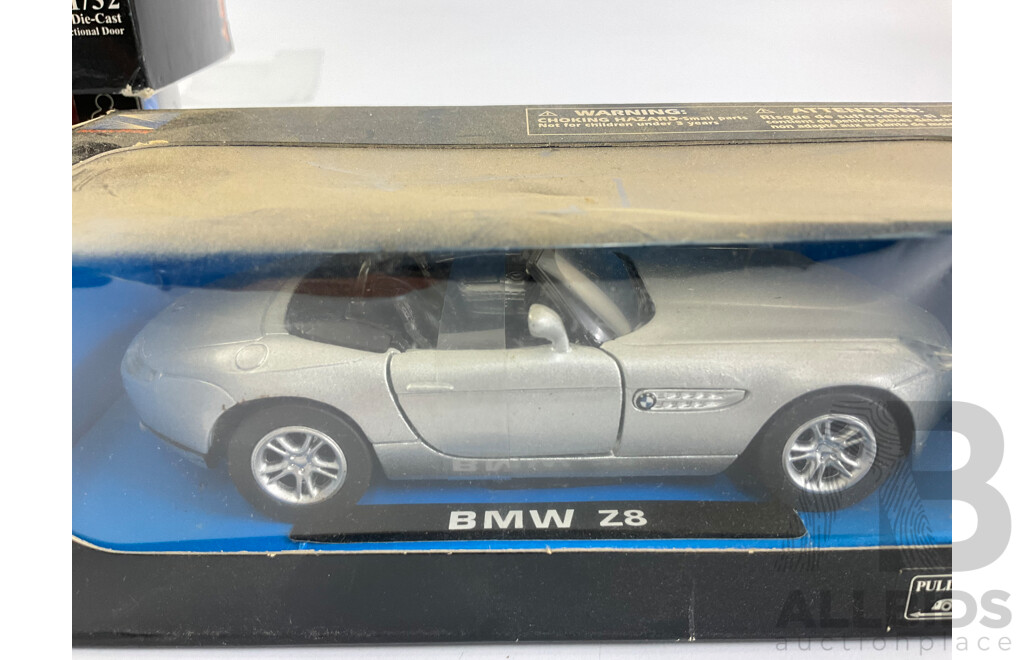 Four Boxed Diecast Newray Performance Vehicles Including 1966 Shelby Cobra 427 S/C, 1966 Shelby GT350, Mercedes Benz SLR Mclaren, BMW M8 - 1:32 Scale