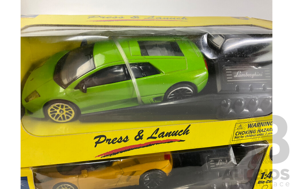 Boxed Diecast Newray City Cruisers 1957 Pontiac Bonneville, Two Press and Launch Lamborghinis, Saico BMW 320SI WTCC - 1:43 Scale