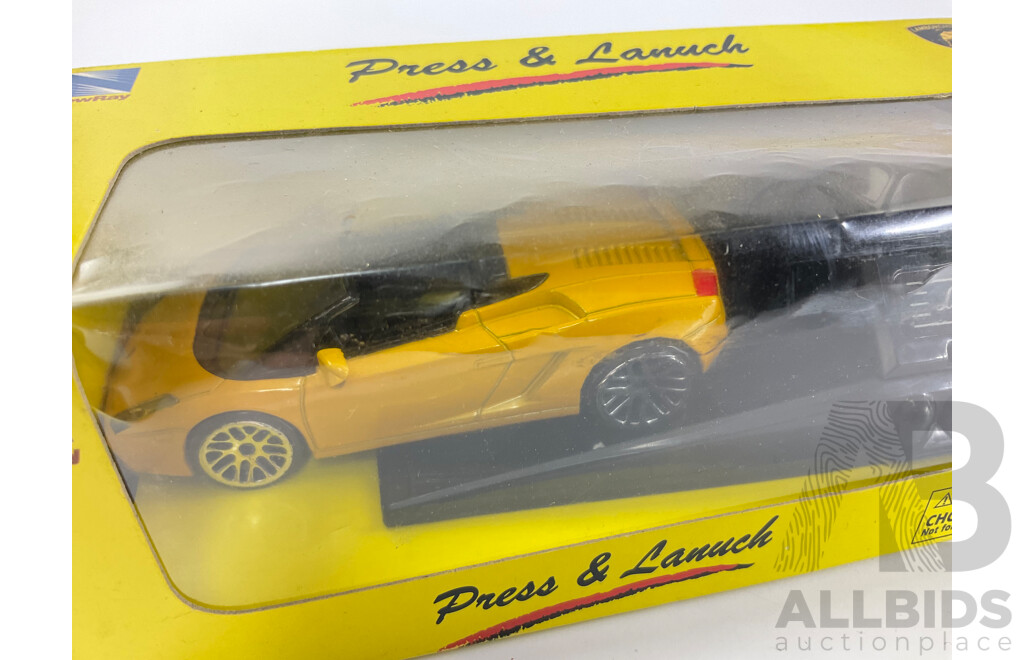 Boxed Diecast Newray City Cruisers 1957 Pontiac Bonneville, Two Press and Launch Lamborghinis, Saico BMW 320SI WTCC - 1:43 Scale
