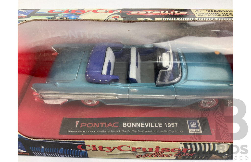 Boxed Diecast Newray City Cruisers 1957 Pontiac Bonneville, Two Press and Launch Lamborghinis, Saico BMW 320SI WTCC - 1:43 Scale
