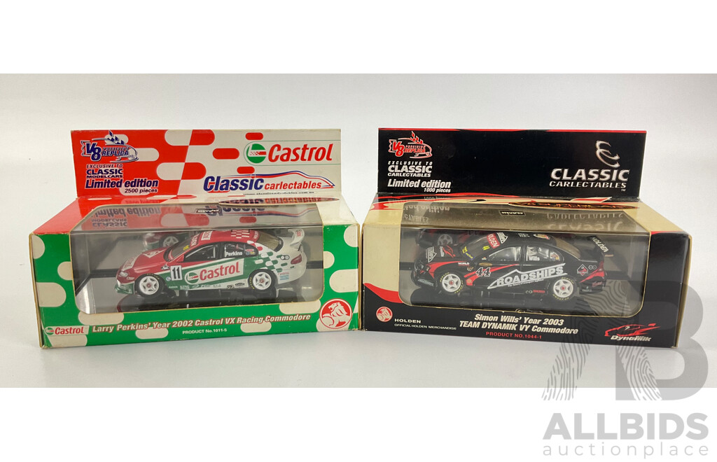 Classic Carlectables Diecast V8 Super Cars, 2002 Holden VX Commodore Castrol Racing and 2003 VY Commodore Team Dynamik