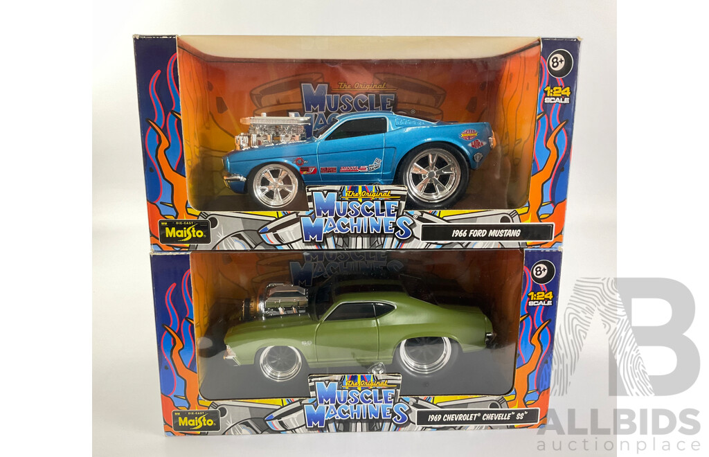 Maisto Diecast Muscle Machines 1966 Ford Mustang and 1969 Chevrolet Chevelle SS - 1:24 Scale