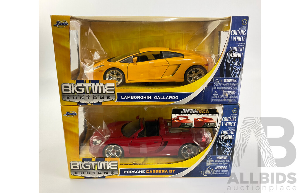 Jada Diecast Big Time Customs Lamborghini Galardo and Porsche Carrera GT - 1:24 Scale