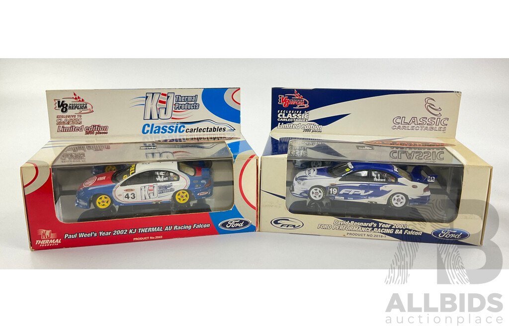 Classic Carlectables Diecast V8 Super Cars, 2002 AU Ford Falcon KJ Thermal Racing and 2003 BA Falcon Ford Performance Racing