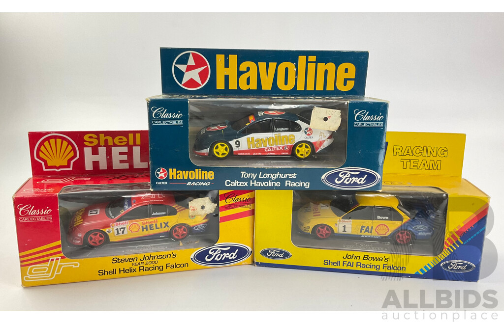 Classic Carlectables Diecast V8 Super Cars, 2000 Falcon Shell Helix Racing, FAI Racing Falcon, Caltex Halvoline Falcon