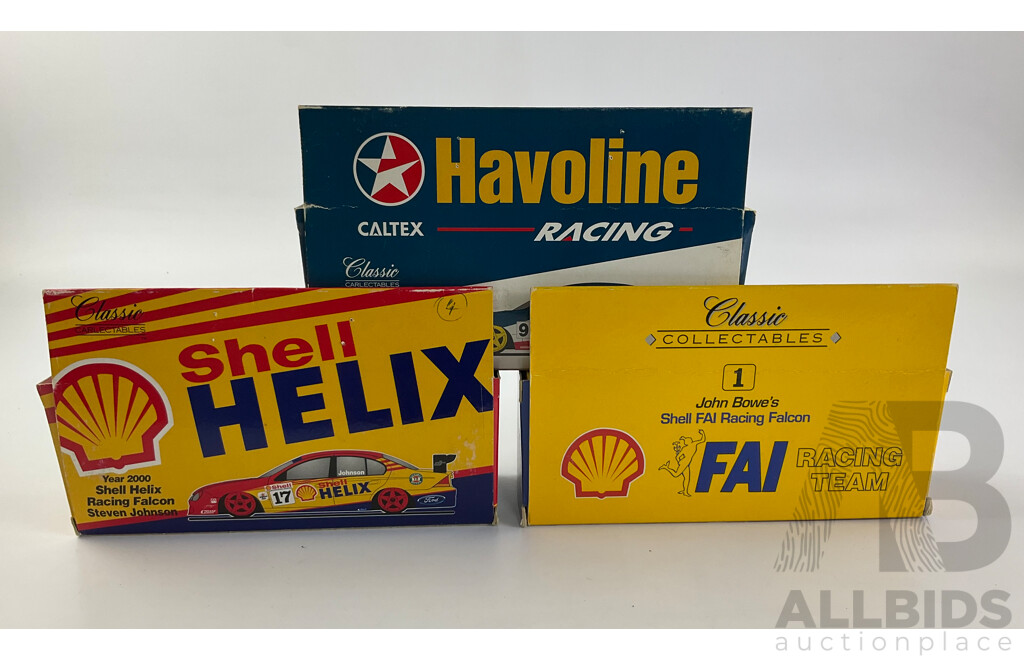 Classic Carlectables Diecast V8 Super Cars, 2000 Falcon Shell Helix Racing, FAI Racing Falcon, Caltex Halvoline Falcon