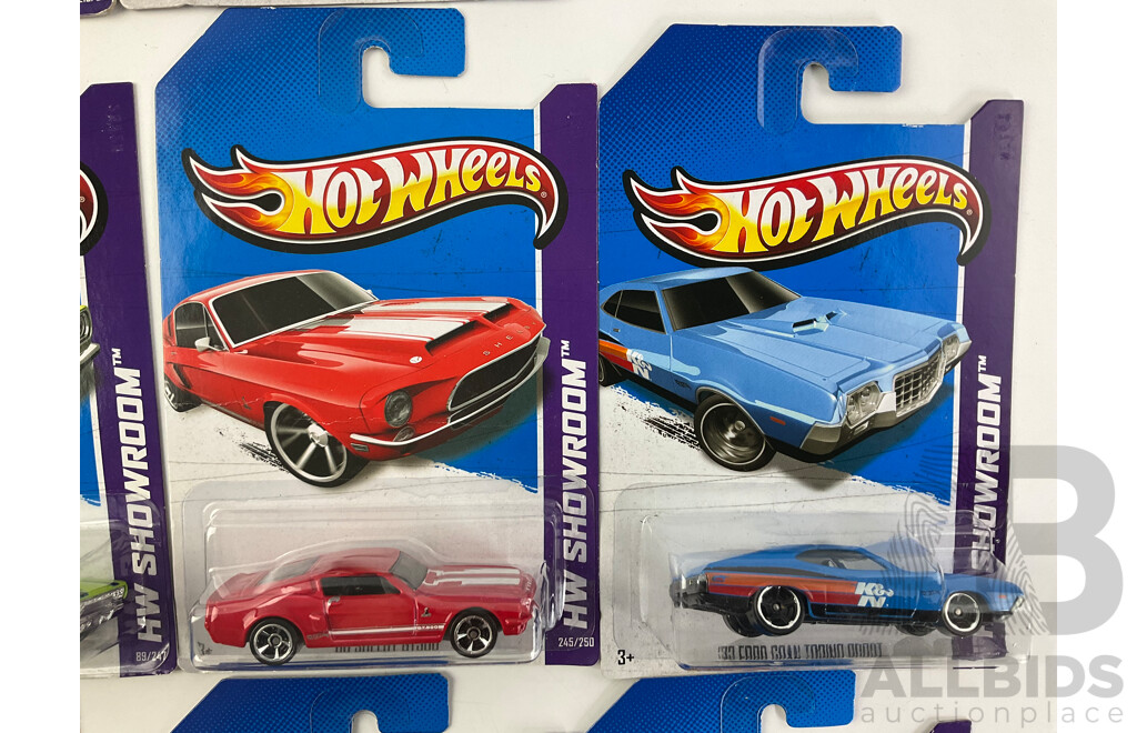 Ten Boxed Hot Wheels HW Showroom Vehicles Including Chevrolet SS, 1970 Plymouth, 1970 Road Runner