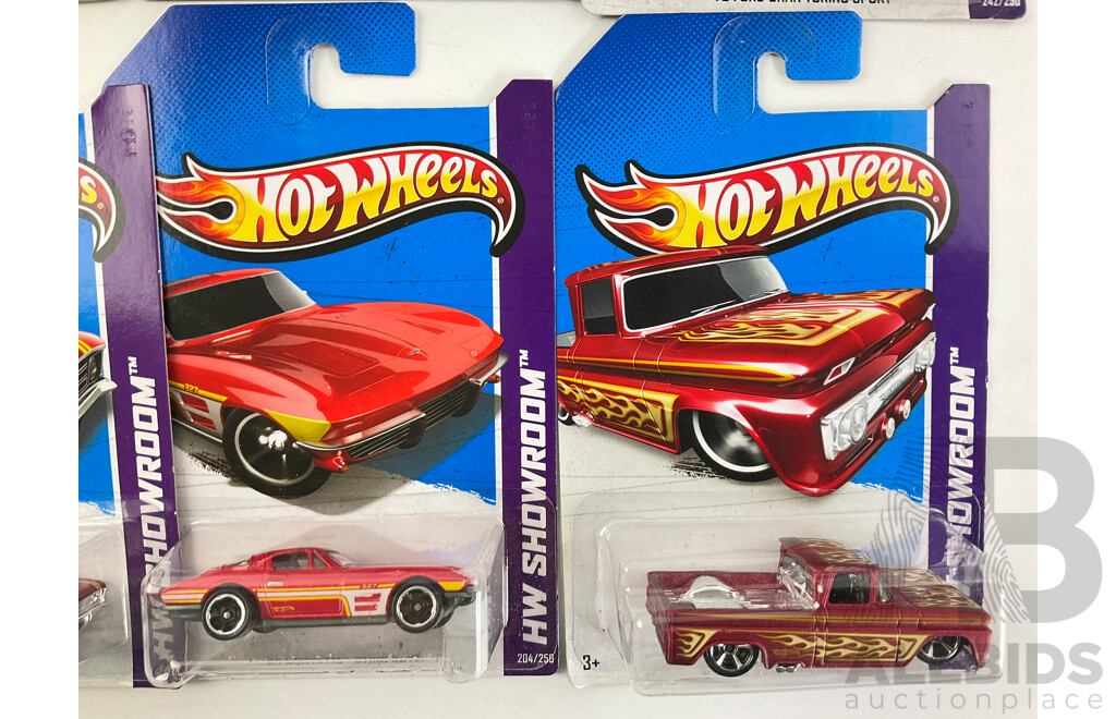 Ten Boxed Hot Wheels HW Showroom Vehicles Including Chevrolet SS, 1970 Plymouth, 1970 Road Runner