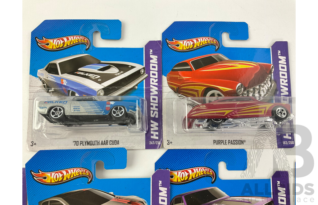 Ten Boxed Hot Wheels HW Showroom Vehicles Including Nissan Skyline GT-R R34, 1970 Chevelle SS Wagon, Classic Nomad