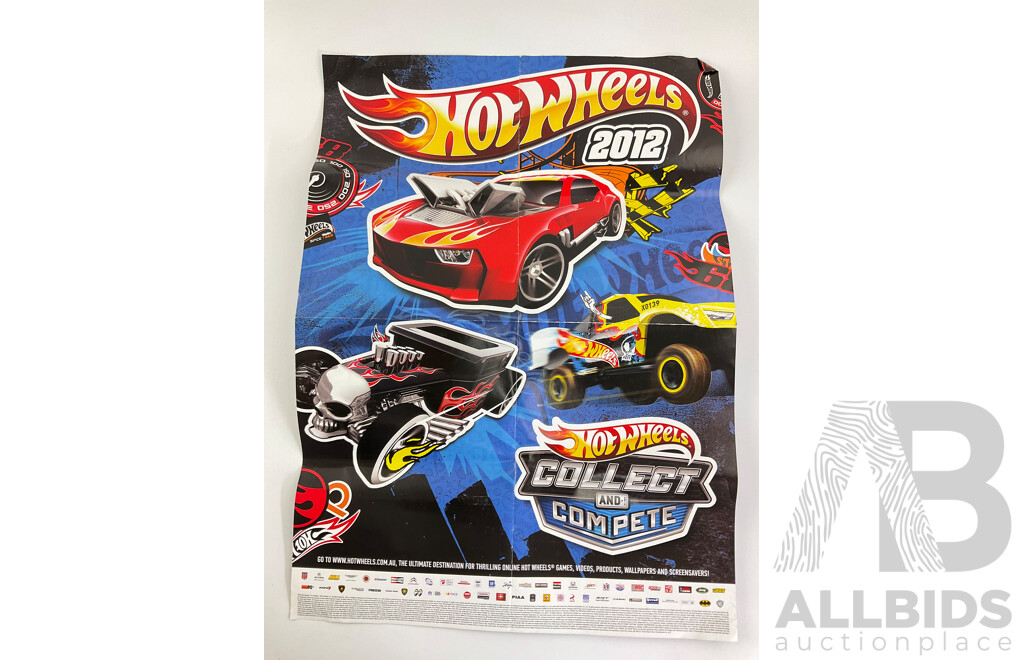 Eight Boxed Hot Wheels Flying Customs and 'The Hot Ones' Vehicles Including Sheriff Patrol, Amphicar, 70's Van with 2012 Hot Wheels Poster