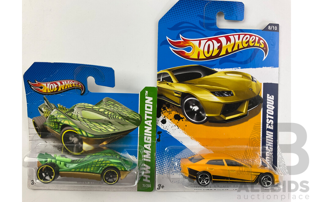 Twelve Boxed Hot Wheels Diecast Vehicles Including HW City, 'The Hot Ones' HW Imagination