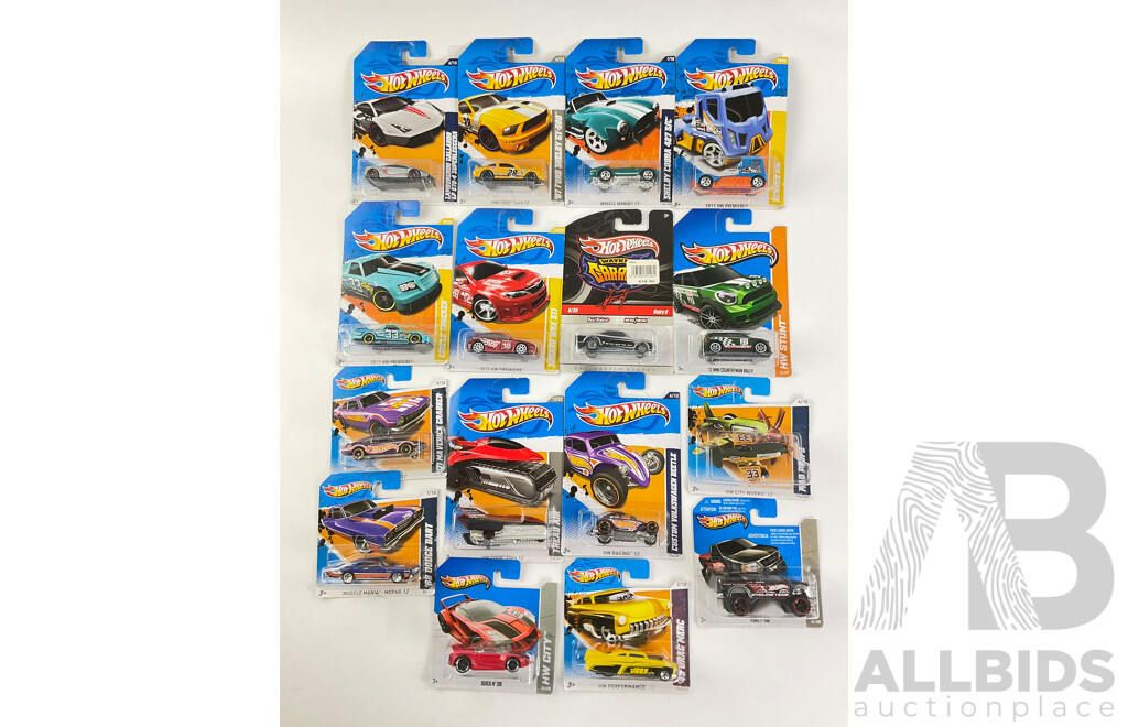 Sixteen Boxed Hot Wheels Diecast Vehicles Including HW City, HW Stunt, Tread Air