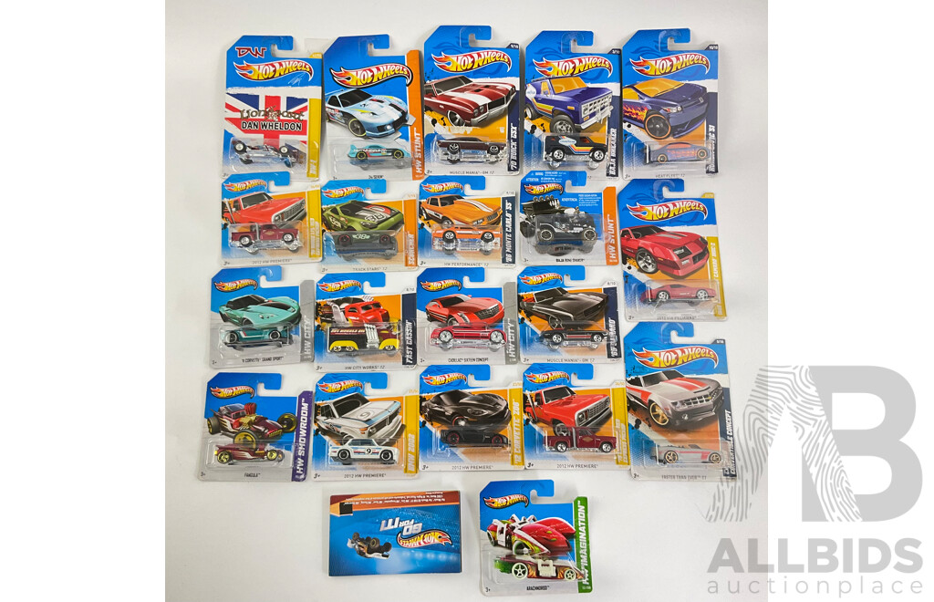 Twenty Boxed Hot Wheels Diecast Vehicles Including HW City, HW Stunt, HW Showroom, HW Imagination