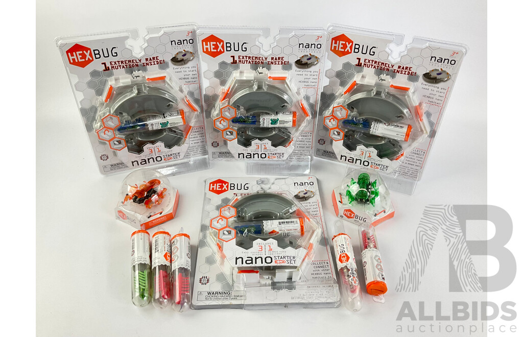 Four Boxed Hex Bug Nano Starter Sets, Two Hex Bug Ants and Five Hex Bug Newton Series