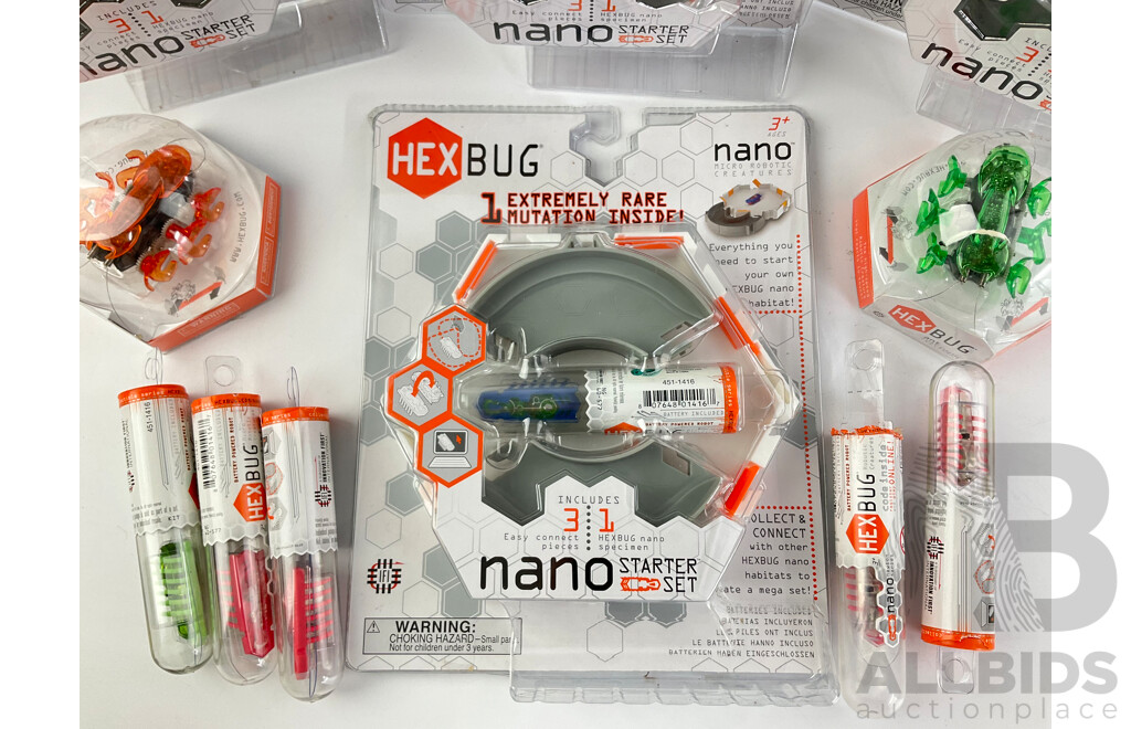 Four Boxed Hex Bug Nano Starter Sets, Two Hex Bug Ants and Five Hex Bug Newton Series