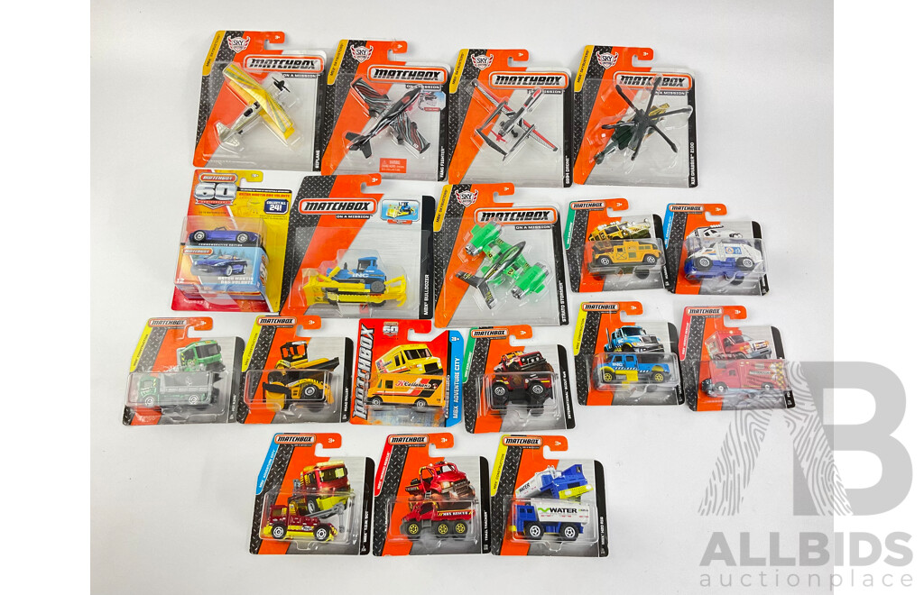 Eighteen Boxed Matchbox Vehicles Including Aircraft, Trucks and Tractors