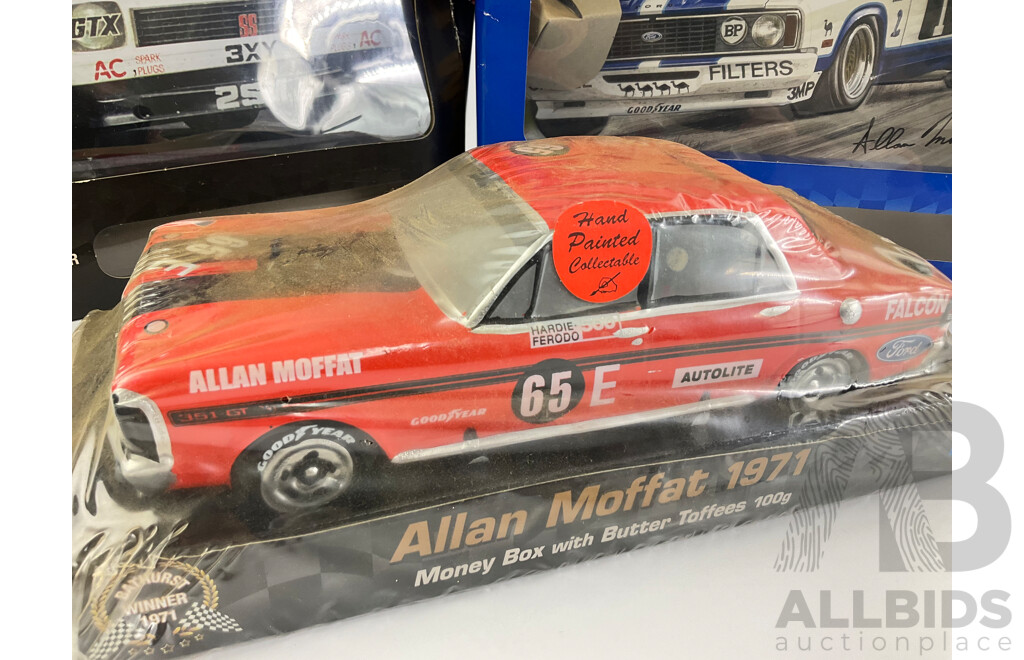 Alan Moffat Hand Painted XY Falcon Money Box and Tin Plate Posters