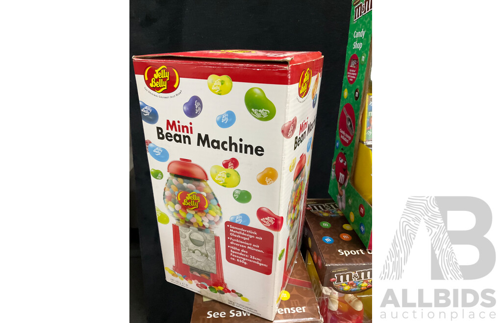 Collection of Candy Dispensers Including M&M's and Jelly Bean