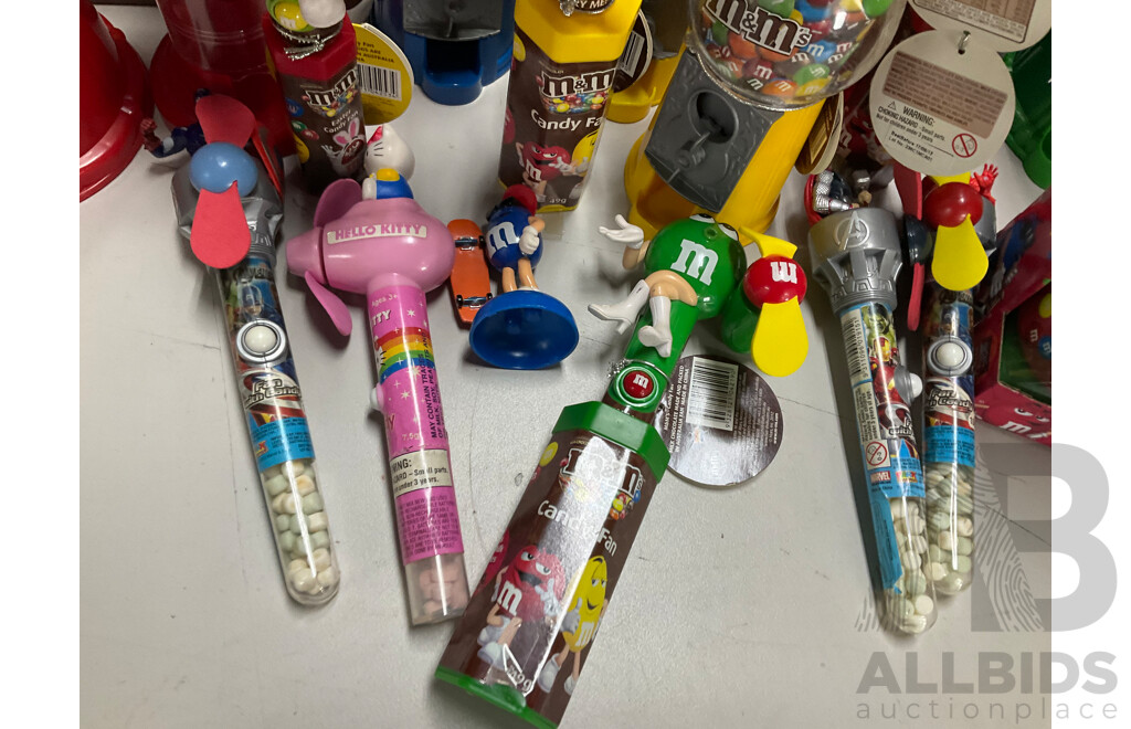 Collection of Candy Dispensers Including M&M's and Jelly Bean
