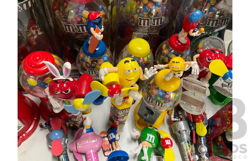Collection of Candy Dispensers Including M&M's and Jelly Bean