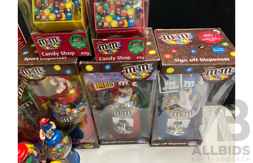 Collection of Candy Dispensers Including M&M's and Jelly Bean