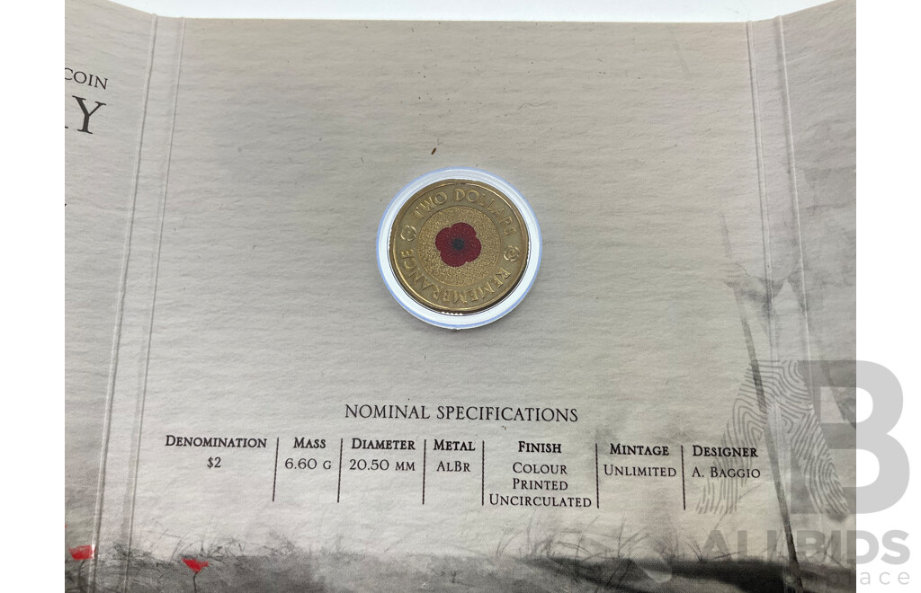 Australian RAM 2012 UNC Two Dollar, Red Poppy Remembrance 'C' Mint Mark