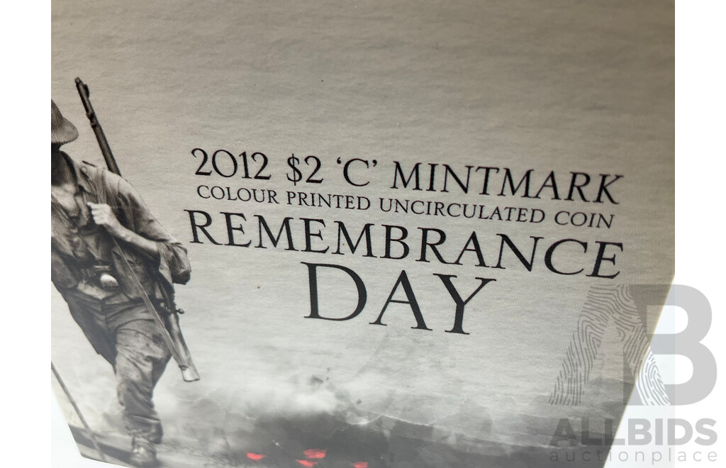 Australian RAM 2012 UNC Two Dollar, Red Poppy Remembrance 'C' Mint Mark