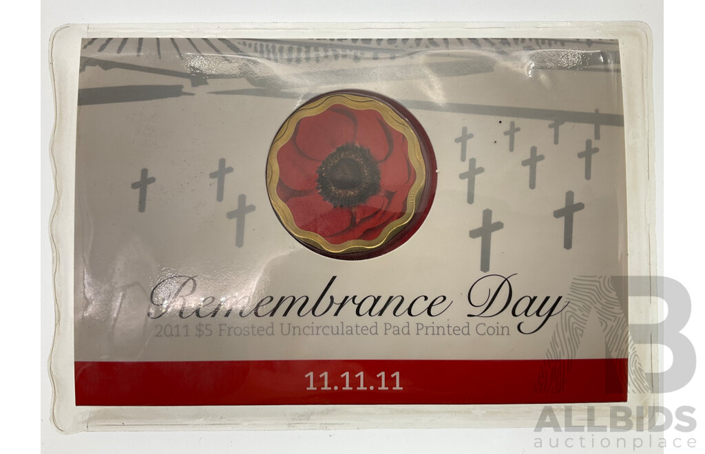 Australian RAM 2011 Five Dollar Coin, Remembrance, Frosted/Pad Prited