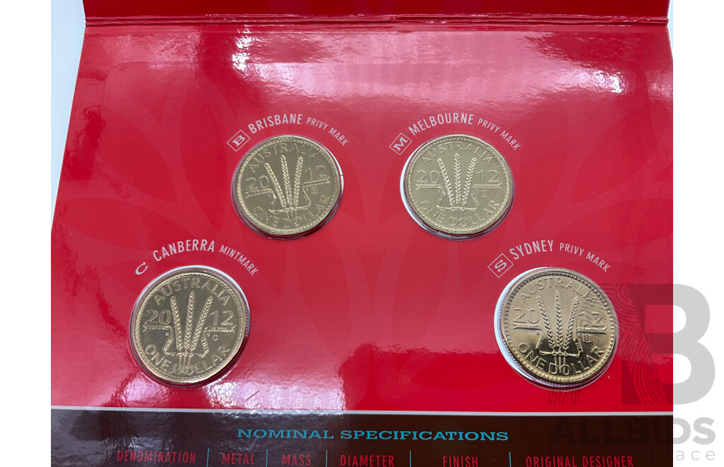 Australian RAM 2012 One Dollars, Wheat Sheaf, Privy Marks C, B, M, S