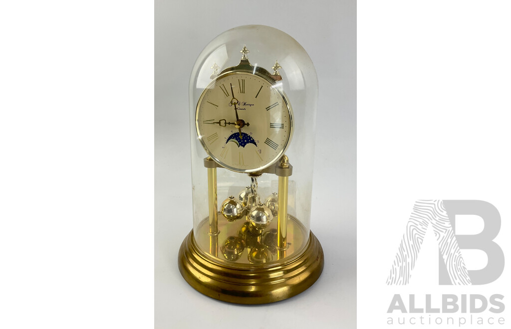 Vintage James C Huntington Anniversary Glass Dome Clock, Made in West Germany
