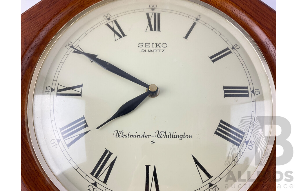 Vintage Seiko Westminster Whittington Chiming Wall Clock, Oak Case with Octagonal Face Surround