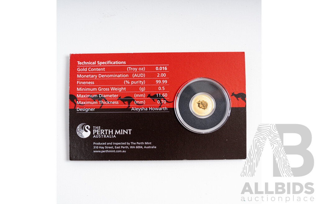 Australian Perth Mint 2011 Miniature Gold Two Dollar Coin .999