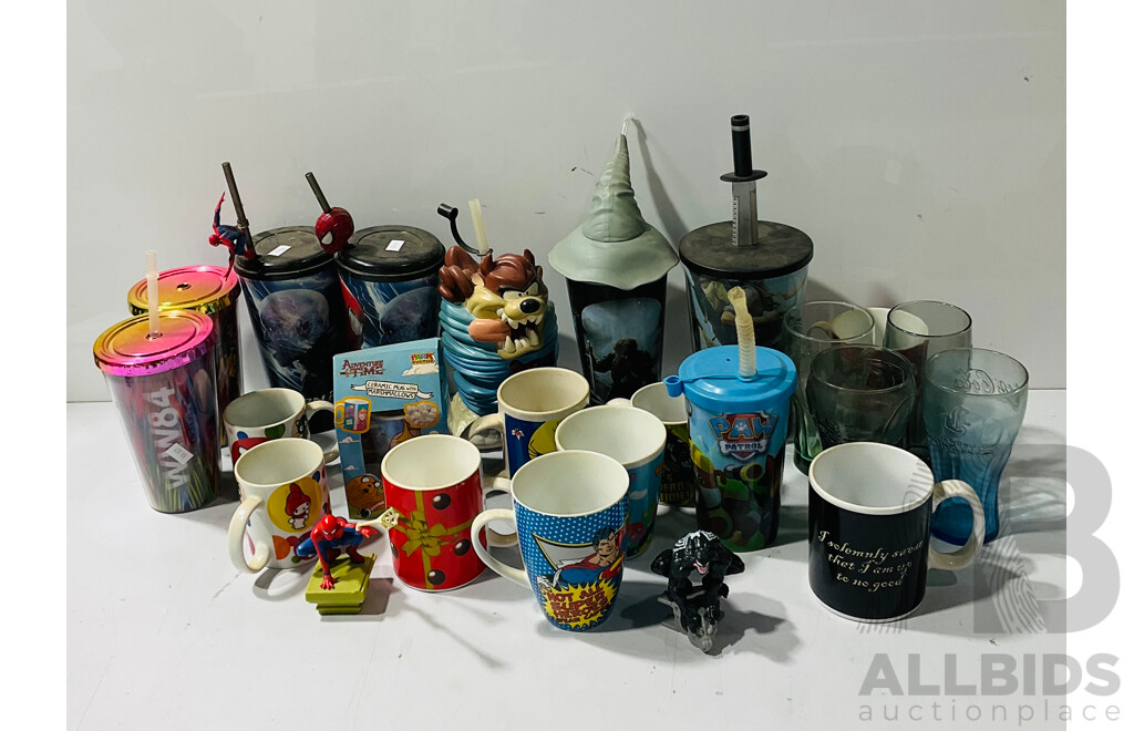 Collection of Novelty and Commemorative Mugs and Cups Including Hobbit Novelty Cup