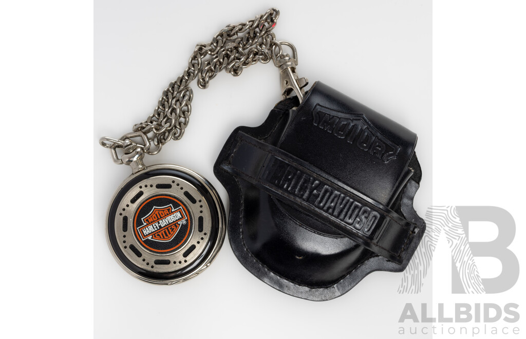 Franklin Mint Harley Davidson Soft Tail Precision Pocket Watch with Case & Fob Chain